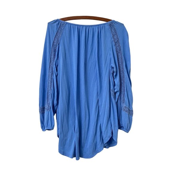 Lucky Brand Womens Blue Crochet Tassel Peasant Boho Blouse Size XLarge - Picture 5 of 7